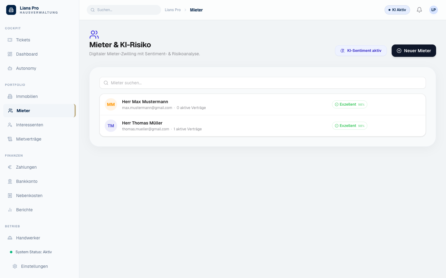 Mieter Übersicht